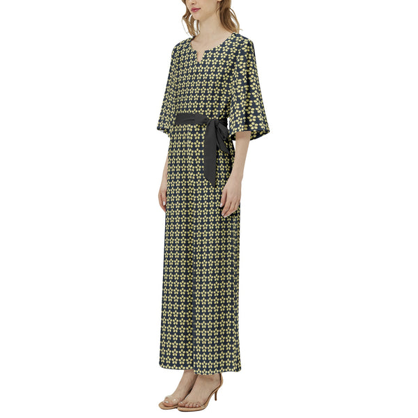 Gold Petal Dolman Sleeve Belted Wide Leg Jumpsuit - Objet D'Art
