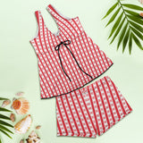 gingham red print Women's Vest Skirt Split Swimsuit (Model S47) - Objet D'Art