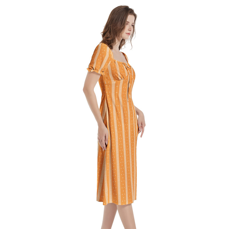 Puff Sleeve Split Thigh Midi Dress - Objet D'Art