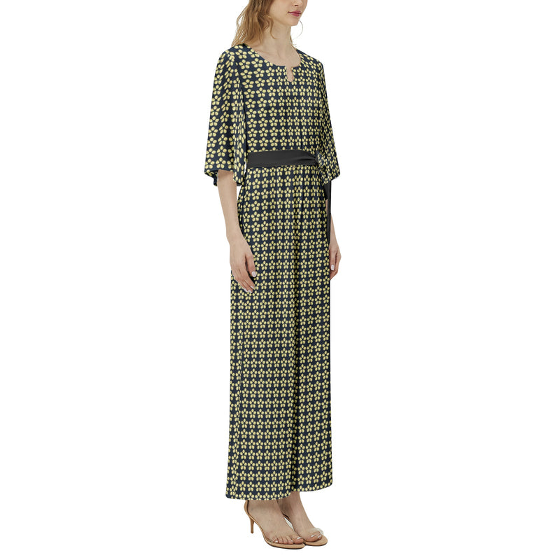 Gold Petal Dolman Sleeve Belted Wide Leg Jumpsuit - Objet D'Art