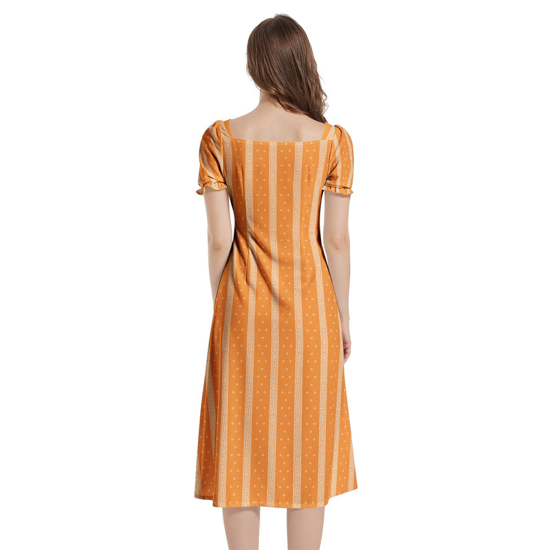 Puff Sleeve Split Thigh Midi Dress - Objet D'Art