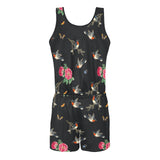 robins flowers print 2 All Over Print Vest Short Jumpsuit - Objet D'Art