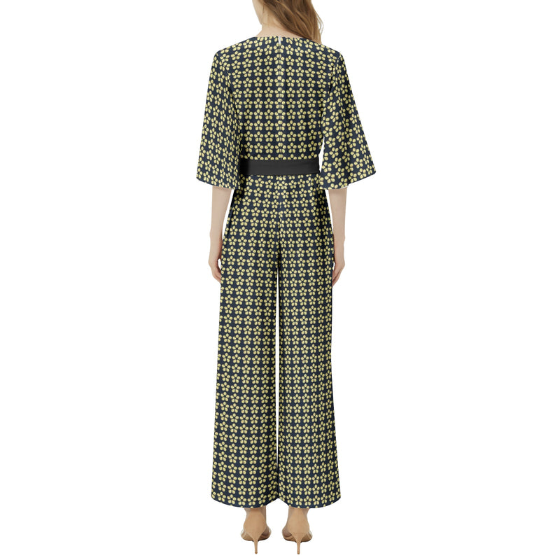 Gold Petal Dolman Sleeve Belted Wide Leg Jumpsuit - Objet D'Art