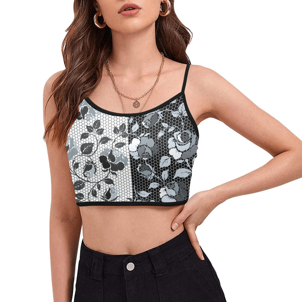 selenium gray print 3 Women's Spaghetti Strap Crop Top (Model T67) - Objet D'Art