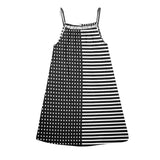 dot to line bw print 10A Drawstring Neck Sleeveless Dress (Model D68) - Objet D'Art