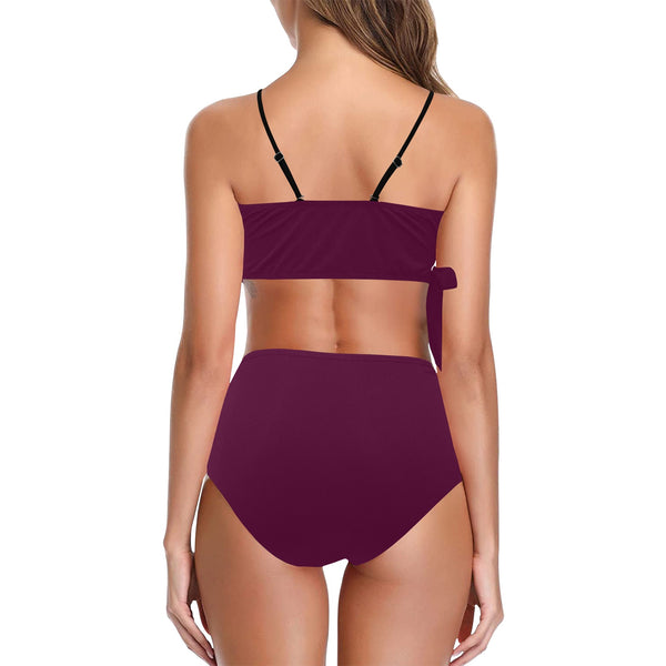 plum solid print 2 Knot Side Bikini Swimsuit (Model S37) - Objet D'Art