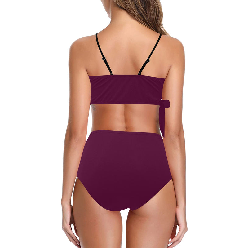 plum solid print 2 Knot Side Bikini Swimsuit (Model S37) - Objet D'Art