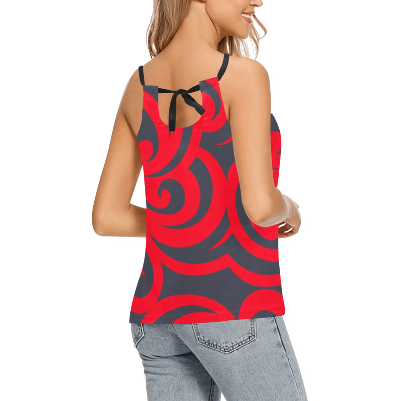 trible scroll print 2 Loose Fit Halter Neck Top (Model T68) - Objet D'Art