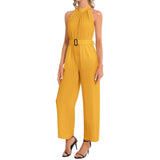 Halter Neck Buckle Belted Jumpsuit - Objet D'Art