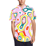 colored splat print 2 Men's Short Sleeve Shirt with Lapel Collar (Model T54) - Objet D'Art