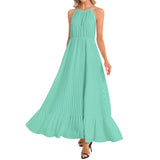 Robin's Green Striped Ruffle Hem Halter Neck Maxi Dress - Objet D'Art