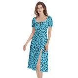 Leopard Print Puff Sleeve Split Thigh Midi Dress - Objet D'Art
