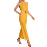 Halter Neck Buckle Belted Jumpsuit - Objet D'Art