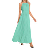 Robin's Green Striped Ruffle Hem Halter Neck Maxi Dress - Objet D'Art