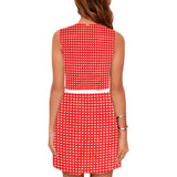 white heart red background print 2 Eos Women's Sleeveless Dress (Model D01) - Objet D'Art