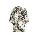 apple blossom leopard print Women's Kimono Chiffon Cover Up (Model H51) - Objet D'Art