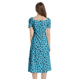 Leopard Print Puff Sleeve Split Thigh Midi Dress - Objet D'Art