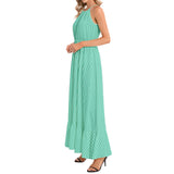 Robin's Green Striped Ruffle Hem Halter Neck Maxi Dress - Objet D'Art