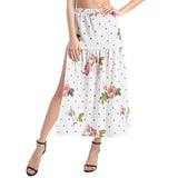 Pink Roses Elastic Waist Ruffle Slit Hem Skirt - Objet D'Art