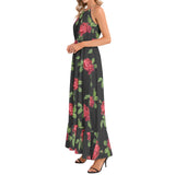 Red Roses Ruffle Hem Halter Neck Maxi Dress - Objet D'Art