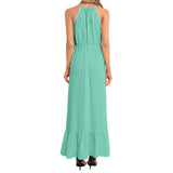Robin's Green Striped Ruffle Hem Halter Neck Maxi Dress - Objet D'Art