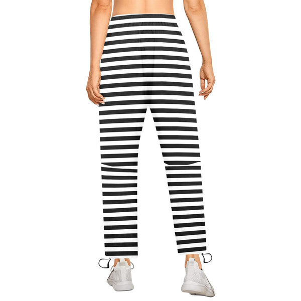 bw thin striped print 3 Women's Quick Dry Cargo Sweatpants (Model L65) - Objet D'Art