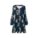 grid wildflower floral print V-Neck Loose Fit Dress (Model D62) - Objet D'Art