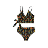 floral plant print Knot Side Bikini Swimsuit (Model S37) - Objet D'Art