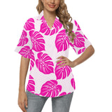 fuchsia palm print 4B All Over Print Hawaiian Shirt for Women (Model T58) - Objet D'Art