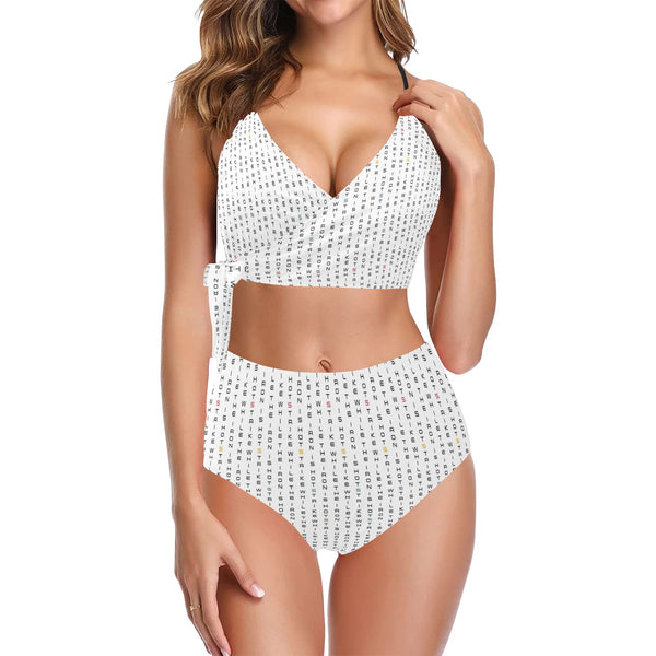 strike while the iron is hot 2 dress print Knot Side Bikini Swimsuit (Model S37) - Objet D'Art