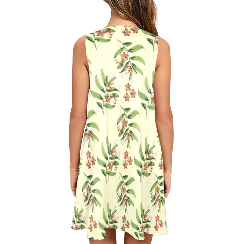 Earth Tone Floral Sleeveless A-Line Pocket Dress - Objet D'Art