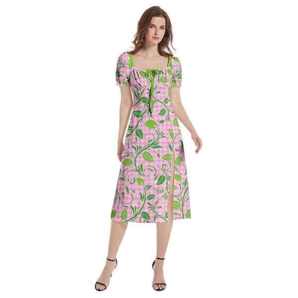Puff Sleeve Split Thigh Midi Dress - Objet D'Art
