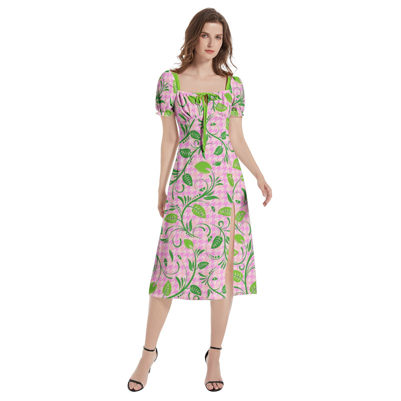 Puff Sleeve Split Thigh Midi Dress - Objet D'Art