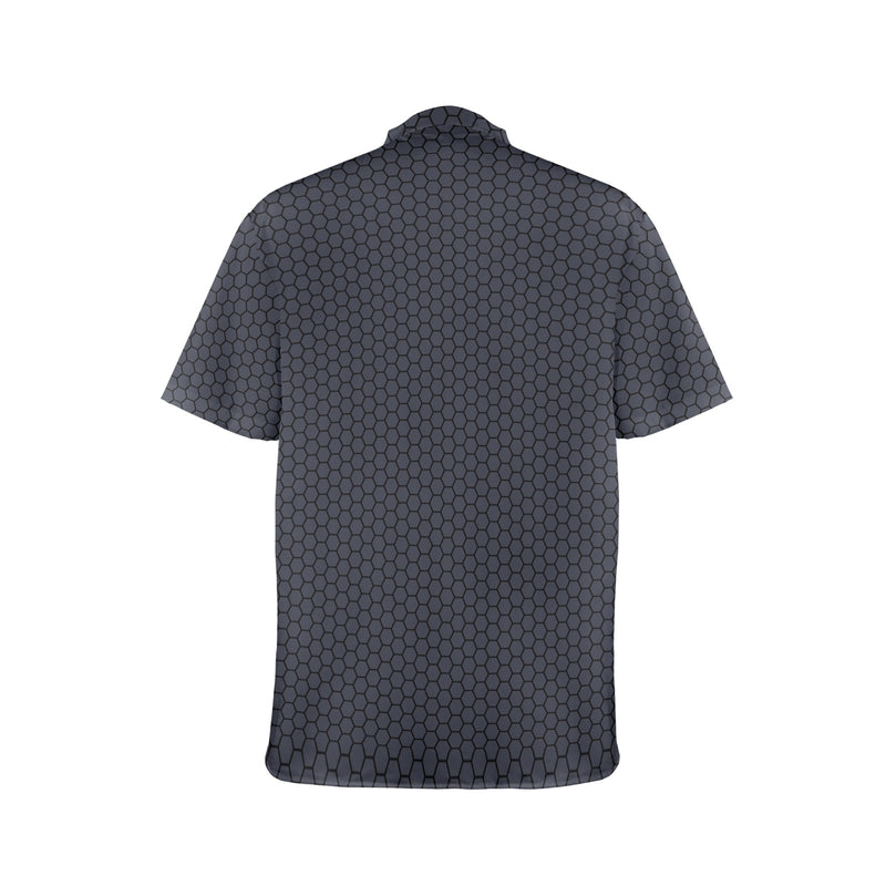 hex gray print 5 Men's Stand-Up Collar Short Sleeve Shirt - Objet D'Art