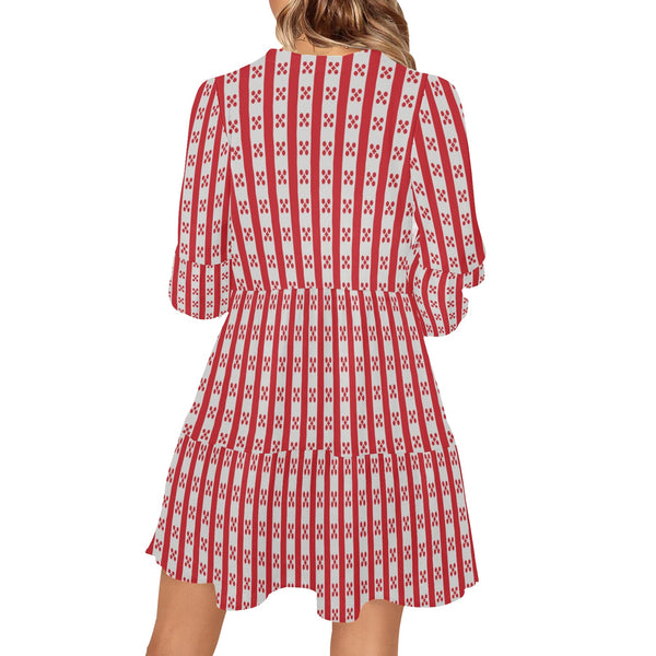 gingham red print V-Neck Loose Fit Dress (Model D62) - Objet D'Art