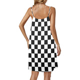 bw check print 2 Drawstring Neck Sleeveless Dress (Model D68) - Objet D'Art