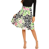 leopard rose print 2 Melete Pleated Midi Skirt (Model D15) - Objet D'Art