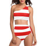 stars and stripes stripe horizontal print High Waisted One Shoulder Bikini Set (Model S16) - Objet D'Art