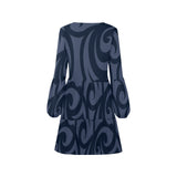 scroll blue print V-Neck Loose Fit Dress (Model D62) - Objet D'Art