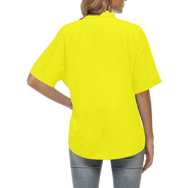 bright yellow athletic crop top All Over Print Hawaiian Shirt for Women (Model T58) - Objet D'Art