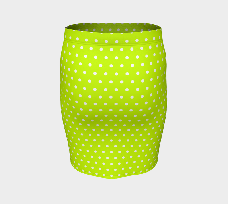 Neon Green Polka Dot Fitted Skirt - Objet D'Art