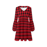 red black dashes print 2 V-Neck Loose Fit Dress (Model D62) - Objet D'Art