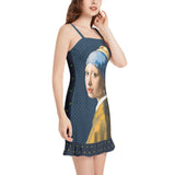 Girl With the Pearl Earrings Sleeveless Square Neck Ruffle Hem Mini Dress - Objet D'Art
