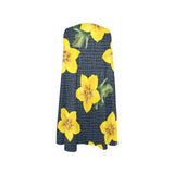 yellow flora print copy Sleeveless A-Line Pocket Dress (Model D57) - Objet D'Art