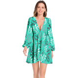 Lantern Sleeve Deep V-Neck Short Dress - Objet D'Art