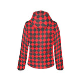 red black diamond print 2 Women's Padded Hooded Jacket (Model H46) - Objet D'Art