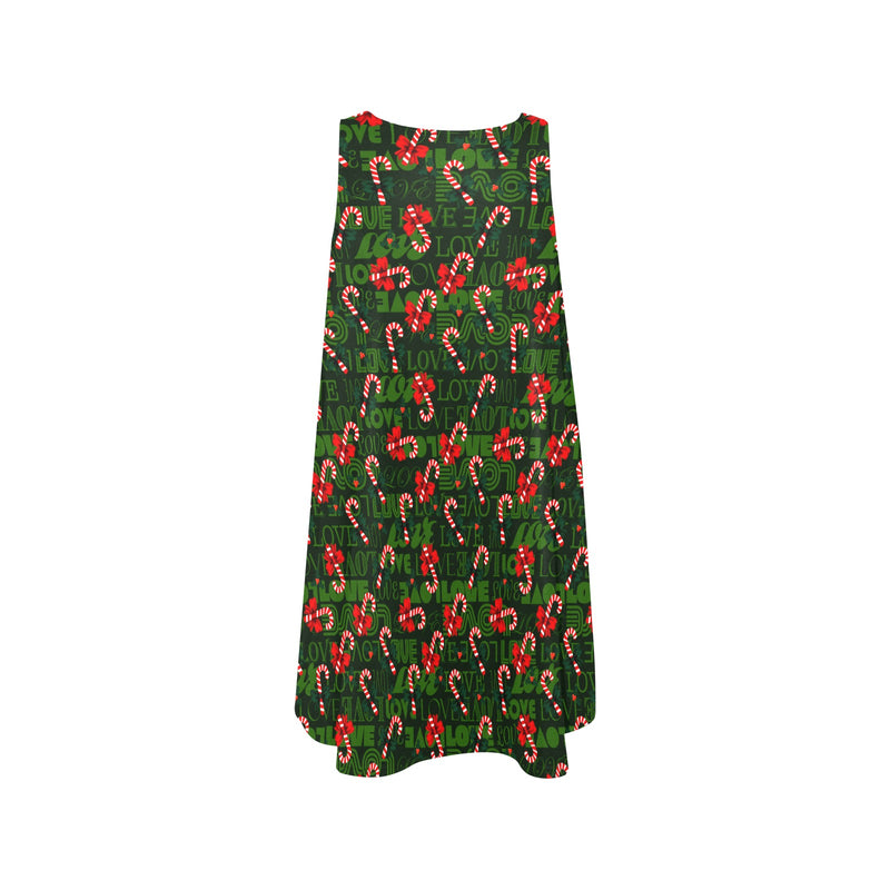 xmas green candy cane 9k Sleeveless A-Line Pocket Dress (Model D57) - Objet D'Art