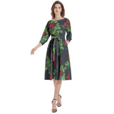 Boat Neck Belted Flared Dress - Objet D'Art