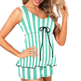 mint green striped print Women's Vest Skirt Split Swimsuit (Model S47) - Objet D'Art