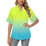 neon green hex print 5 All Over Print Hawaiian Shirt for Women (Model T58) - Objet D'Art